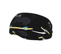 Banda de sudor decorativa deportiva de moda WHJSSF con patrón de patinaje de gato negro que absorbe la humedad, elástica adecuada para ciclismo, yoga, correr