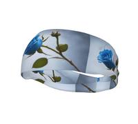 Banda de sudor decorativa deportiva de moda WHJSSF One Blue Rose Impresión absorbente de humedad elástica adecuada para ciclismo, yoga correr