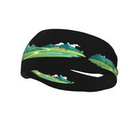Banda de sudor decorativa deportiva de moda WHJSSF tierra verde bajo el cielo azul Impresión elástica que absorbe la humedad adecuada para ciclismo, yoga, correr