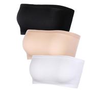 Banda de Sujetador sin Tirantes de Mujeres Tubo de Sujetador sin Almohadilla Elástico en Multicolor, 3 Piezas (Negro, Blanco, Color de Piel, Talla F)