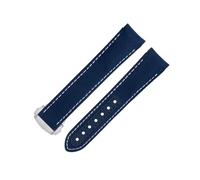 Banda de vigilancia de extremo curvado de 20 mm para correa omega para AT150 Seamaster 300 Planet Ocean de Ville Speedmaster Blue White Línea de alta densidad Bandas de cuero de vaca de nylon
