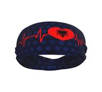 Banda Deportiva con la Bandera de Albania I Love Albania para Hombre y Mujer, Banda Absorbente de algodón Absorbente, Ideal para Yoga y Ciclismo.