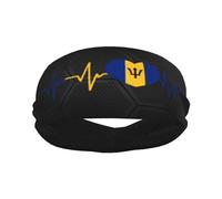 Banda Deportiva con la Bandera de Barbados I Love Barbados Heartbeat para Hombre y Mujer, Banda Absorbente de algodón Absorbente, Ideal para Yoga y Ciclismo.