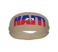 Banda Deportiva con la Bandera de Haití, Texto en inglés Hayti Word Art para Hombre y Mujer, Banda para el Sudor de algodón Absorbente, Ideal para Yoga y Ciclismo.