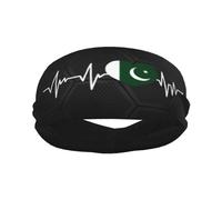 Banda Deportiva con la Bandera de Pakistán I Love Pakistan Heartbeat para Hombre y Mujer, Banda para el Sudor de algodón Absorbente, Ideal para Yoga y Ciclismo.
