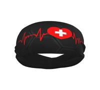 Banda Deportiva con la Bandera de Suiza I Love Switzerland Heartbeat para Hombre y Mujer, Banda Absorbente de algodón Absorbente, Ideal para Yoga y Ciclismo.