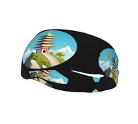 Banda deportiva de moda decorativa para el sudor WHJSSF Pagoda en la parte superior de una montaña, impresión elástica que absorbe la humedad, adecuada para ciclismo, yoga, correr