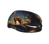 Banda deportiva de moda para el sudor WHJSHOP Giraffe in the interstellar world Printed Headbands Absorb sweat for men and women