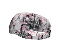 Banda deportiva de moda para el sudor WHJSHOP Paris Street Torre Eiffel con estampados florales rosas que absorben el sudor para hombres y mujeres