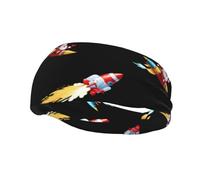 Banda deportiva decorativa para el sudor de WHJSSF Papá Noel en un cohete, impresión elástica que absorbe la humedad, adecuada para ciclismo, yoga, correr