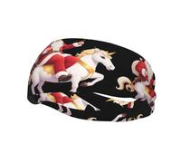 Banda deportiva decorativa para el sudor de WHJSSF Papá Noel sentado en un unicornio, impresión elástica que absorbe la humedad, adecuada para ciclismo, yoga, correr