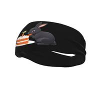 Banda deportiva decorativa para el sudor QQOUPP con conejo negro comiendo pastel de zanahoria, elástica que absorbe la humedad, adecuada para ciclismo, yoga, correr