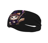 Banda deportiva decorativa para el sudor QQOUPP Magic Kitten impresa que absorbe la humedad, adecuada para ciclismo, yoga, correr