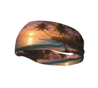 Banda deportiva decorativa para el sudor QQOUPP Tropical Sunset estampada elástica que absorbe la humedad, adecuada para ciclismo, yoga, correr