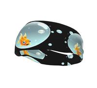 Banda deportiva decorativa para el sudor WHJSSF Goldfish en burbujas, impresión elástica que absorbe la humedad, adecuada para ciclismo, yoga, correr