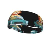 Banda deportiva decorativa para el sudor WHJSSF Little Lion in the Car Impresión elástica que absorbe la humedad adecuada para ciclismo, yoga, correr