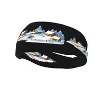 Banda deportiva decorativa para el sudor WHJSSF Small Village in the Snow Impresión elástica que absorbe la humedad adecuada para ciclismo, yoga, correr