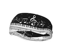 Banda deportiva para el sudor con estampado de teclas de piano y notas musicales: diademas deportivas versátiles para niños y adultos, diadema ajustable
