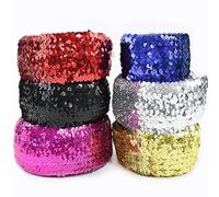 Banda elástica de tela de encaje con lentejuelas de 75 mm para ropa, cinta elástica para ribete, accesorios para manualidades DIY para vestidos de fiesta.,Oro,5 metros