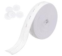 Banda elástica para costura, cordón elástico de 3/4 pulgadas con ojales, bandas de punto de alta elasticidad, tensor de cintura con 5 botones blancos de 18 mm, suministros de manualidades (blanco, 5.5