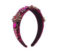 Banda para el cabello, accesorios para el cabello Conjunto de piedras preciosas de lujo ligeras bordadas, diadema de diamantes colorida a la moda, accesorios for el cabello de palacio Vintage(Red)