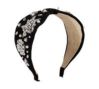 Banda para el cabello, accesorios para el cabello Diadema de tela anudada con cuentas, accesorios for el cabello de lado ancho Retro, diadema de corte con diamantes de imitación y perlas for mujeres y