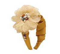 Banda para el cabello, accesorios para el cabello Diadema plisada de tela for el pelo, aro for el pelo con flores de gasa, accesorios for el cabello con perlas de Color sólido for mujeres y niñas(Cher