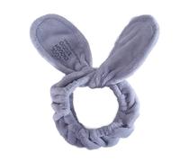 Banda para el pelo para lavar la cara, suave forro polar coral, encaje para el pelo, forma de orejas de conejo, diadema de maquillaje, 1 pieza (gris)