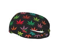 Banda para el sudor deportiva unisex para adultos con estampado de hojas de cannabis coloridas, diademas deportivas versátiles que absorben la humedad
