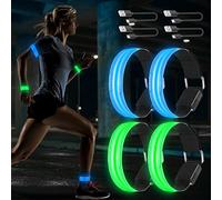 Banda Reflectante, 4 Piezas Brazalete LED Recargable con 3 Modos de iluminación, Alta Visibilidad y Ajustable Brazalete Reflectante, Ajustable Pulsera Reflectora de Seguridad para Correr, Senderismo