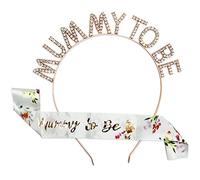 Banda Tiara Mummy To Be para Futura Mamá Banda Fajín Estampado Tiara Mummy To Be Oro Rosa Diadema Sash para Fiesta Baby Shower Celebración Bienvenida al Bebé