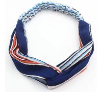 Banda Torsionada para el Cabello en Tejido Chifón a Rayas Vintage Azul