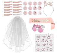 Banda y velo Bride to Be, accesorios para despedida de soltera para mujer, set de decoración JGA para mujeres con gafas tiara, tatuajes Team Novia, 12 pulseras, insignias para despedida de soltera