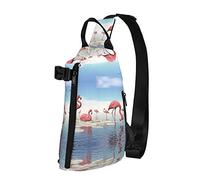 Bandada de flamencos rosas en la playa, mochila cruzada con estampado de flamencos rosas para hombres y mujeres, para caminar al aire libre, viajes, Negro -, Talla única