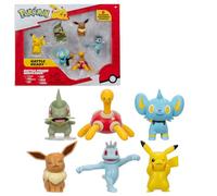Bandai - Juego de 6 Figuras Pokémon de 5 cm - Estuche Mini-Figurines Pikachu Coupenotte Lixy Evoli Machoc Caratroc - Battle Figuras Pokemon Licencia Oficial Juguete Niño 4 años y + JW3614