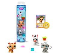 BANDAI Littlest Pet Shop Pack 3 Zoo Pets BF00597 Set de 3 Mascotas, Accesorio, Tarjeta de coleccionista y código Virtual, Generación 7, Mascotas #96, #97, #98, Niños de 4 Anos+