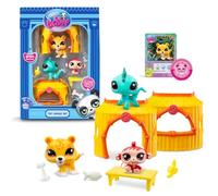 BANDAI Littlest Pet Shop, Tiki Jungle Set, 3 Mascotas, 3 Accesorios, 1 Tarjeta de coleccionista, 1 código Virtual, Cabezas Móviles, Gen 7 (#50, #51, #52), BF00515 Multicolor