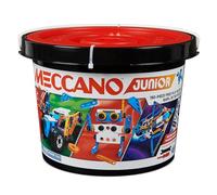 BANDAI - Meccano Junior Barril 150 Piezas - Caja de construcción 5 Modelos, 2 Herramientas, Instrucciones - Cubo de Almacenamiento - Kit Actividad Montaje Juguetes y Vehículos - Juguete Infantil de 8