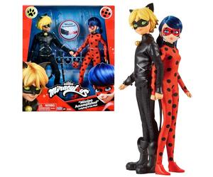 BANDAI - Miraculous Ladybug y Cat Noir - Pack de 2 Muñecos - Ladybug y Cat Noir - Multicolor - Muñecos articulados 26 cm - P50365