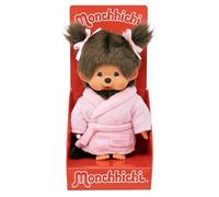 BANDAI - Monchhichi - Peluche Monchhichi - Peluche Mono iónico de los años 80 - Peluches para niños y Adultos, 20 cm - Albornoz Rosa - Juguete Infantil de 2 años y + - SE203802