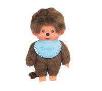 BANDAI - Monchhichi - Peluche Monchhichi con Babero Azul Cielo - Peluche icónico Mono de los años 80 - Monchhichi Suave Peluche de 20 cm para niños - Juguete a Partir de 2 años - SE255092