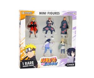 BANDAI - Naruto Shippuden - Pack de 6 Mini-Figurinas (1 Raro Oculto) - Colección de Figuras Naruto - Estuche de 6 incluídos 1 Personaje Shinobi Aleatorio, Sorpresa de Juguete Infantil de 4 años y +