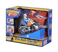BANDAI, Stuntman STU Moto Acrobática Nitro Boost, Moto de Juguete Desmontable con Rampa de Lanzamiento, Pared de Ladrillos y Figura de Acción, App con Efectos, Multicolor, COSS8201