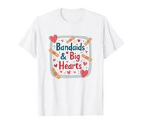 Bandaids & Big Hearts: Regalo de Agradecimiento para Enfermeras Camiseta, Hombre, Blanco, S