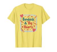Bandaids & Big Hearts: Regalo de reconocimiento para una Enfermera cariñosa Camiseta, Hombre, Limón, L