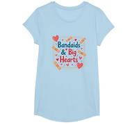 Bandaids & Big Hearts: Regalo de reconocimiento para una Enfermera cariñosa Camiseta, Niñas, Azul Bebé, Pequeña