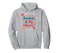 Bandaids & Big Hearts: Regalo de reconocimiento para una Enfermera cariñosa Sudadera con Capucha, Unisex para Adultos, Gris Jaspeado, S
