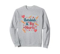 Bandaids & Big Hearts: Regalo de reconocimiento para una Enfermera cariñosa Sudadera, Unisex para Adultos, Gris Jaspeado, L