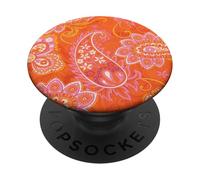 Bandana de cachemira naranja y rosa con bonito patrón floral de verano PopSockets PopGrip Adhesivo