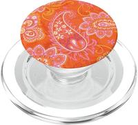 Bandana de cachemira naranja y rosa con bonito patrón floral de verano PopSockets PopGrip para MagSafe